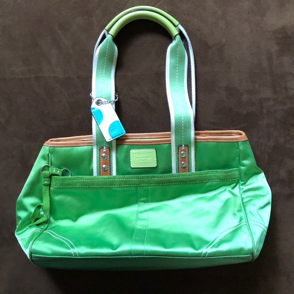 Coach Handbags - Green Coach Satin Bag